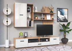 Тумба для ТВ Нэнси New (2дв.+1ящ.), Белый глянец холодный, Сонома