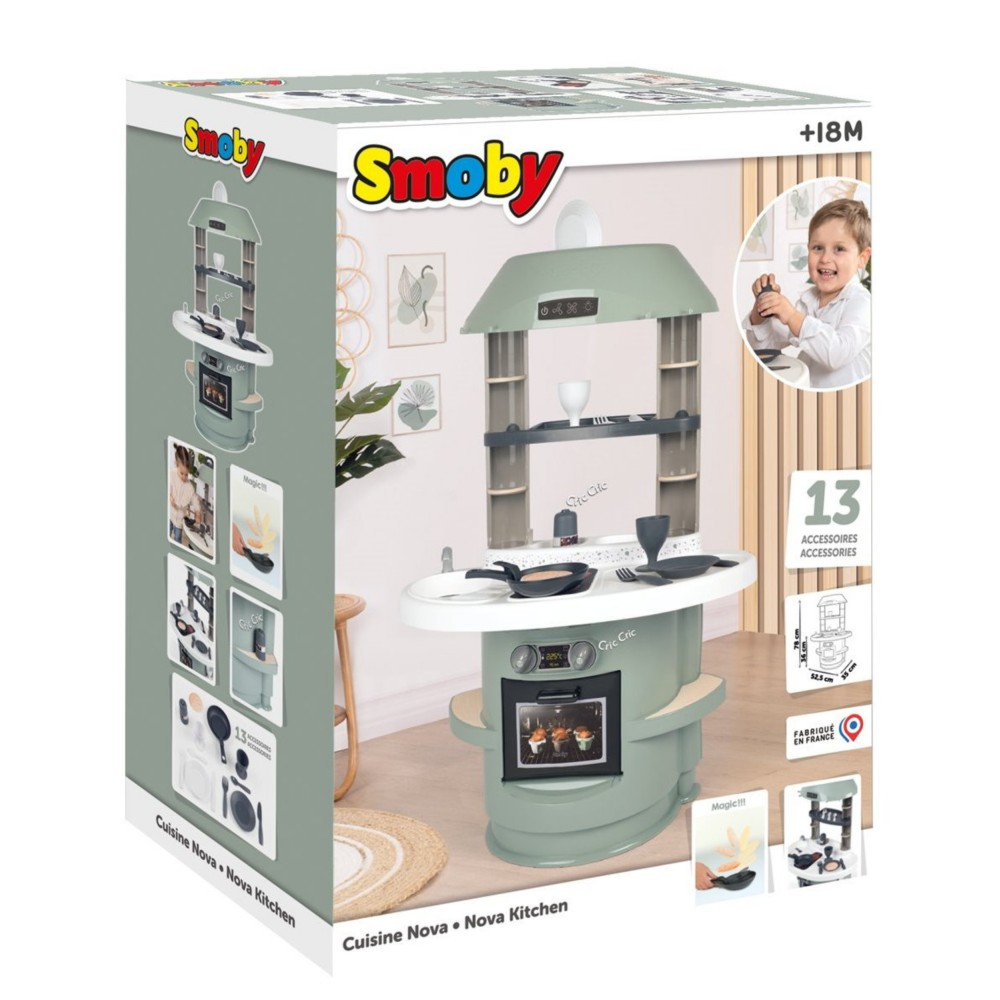 Детская кухня Smoby Nova 312701 с электроникой и 13 аксессуарами для сюжетной игры от 18 месяцев — фото 1