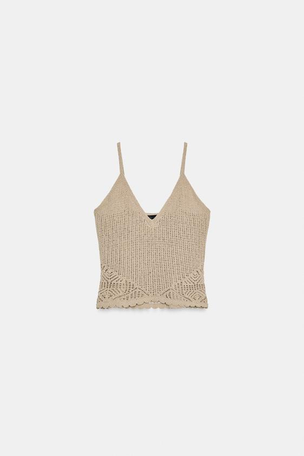 ZARA ВЯЗАНЫЙ ТОП НА БРЕТЕЛЯХ, РЫЖЕВАТО-КОРИЧНЕВЫЙ