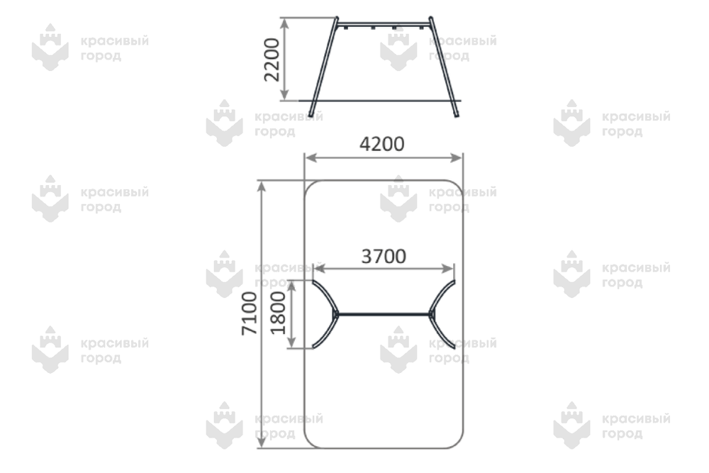 Качели металлические тип-1 с местом для 2 подвесов