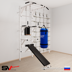 Шведская стенка Sv Sport усиленная 66330 (Турник рукоход/Брусья/Стойка/Скамья/Трапеция/Цепь/Мешок 30кг/Канатный лаз)