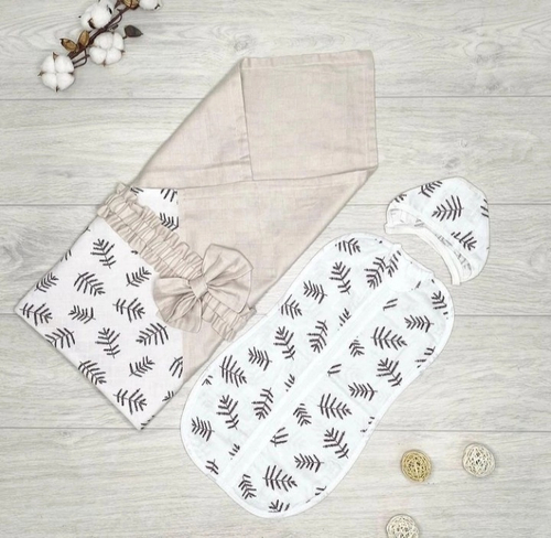 Комплект на выписку из муслина (лето, бежевый)