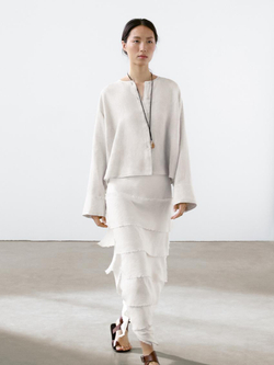 Massimo Dutti Рубашка из 100% струящегося льна с пуговицами, натуральный, кремовый