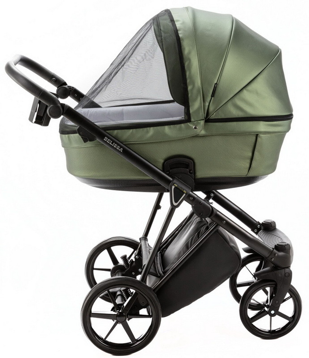 Детская коляска Adamex Belissa Deluxe 3 в 1 B-SM14 (ЗЕЛЁН.ПЕРЛ.КОЖА)