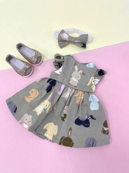 Платье "Зайки на оливковом" для куклы Paola Reina 32-34 см