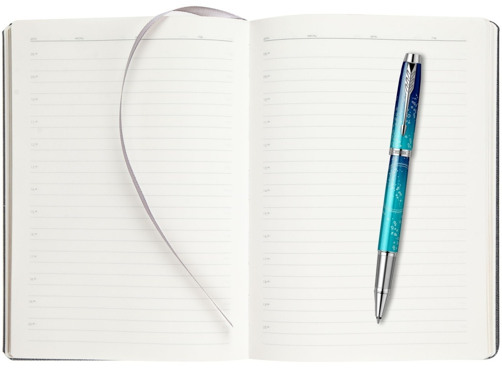 Подарочный набор: Ручка-роллер Parker IM Royal SE The Last Frontier Deep Sea CT,чернила:Black и Ежедневник недатированный, серый.