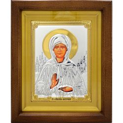 Матрона Московская. Икона в серебряном окладе, в деревянном киоте.