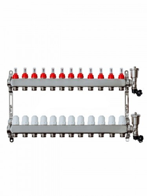 Коллекторная группа с расходомерами Grosseto 1*3/4 12 выхода.нержавейка