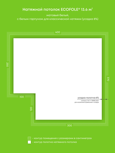 Матовый натяжной потолок 13.6 м2