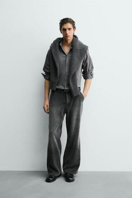 ZARA БРЮКИ ИЗ ВЕЛЬВЕТА СВОБОДНОГО КРОЯ, АНТРАЦИТОВО-СЕРЫЙ