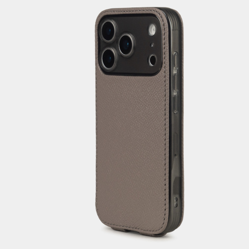 Чехол для iPhone 17 Pro - кожа теленка сафьяно, серо-бежевый
