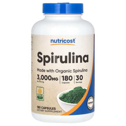 Nutricost, Спирулина, 180 капсул (500 мг в 1 капсуле)