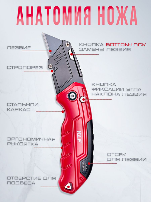 Нож строительный складной KLF KOMPAKT с трапециевидным лезвием А24 SK2 Алюминиевый корпус