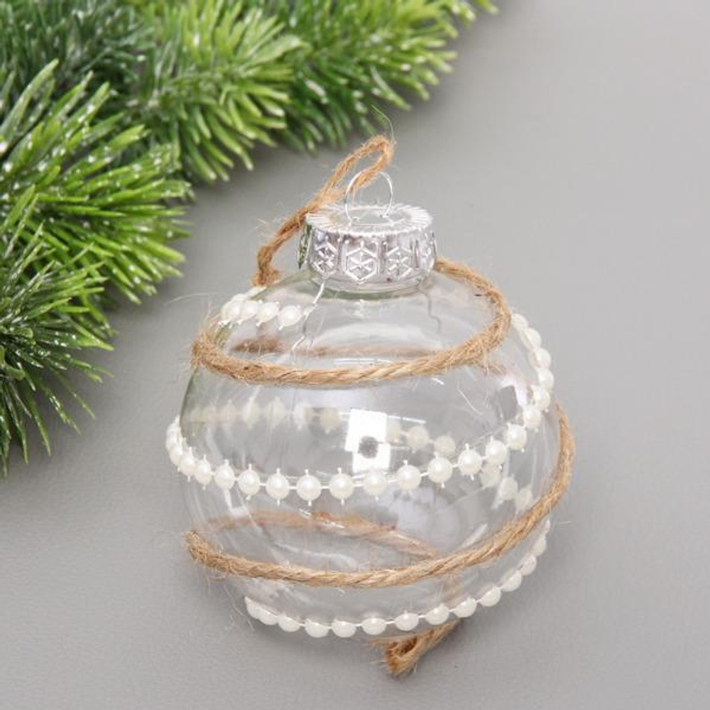 Новогодний шар "Волшебная нежность" 8 см, Бежевый (Серпантин)