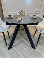 Круглый раздвижной стол "Бонжур", керамогранит, черный мрамор и стулья "ШЕЛЛ"