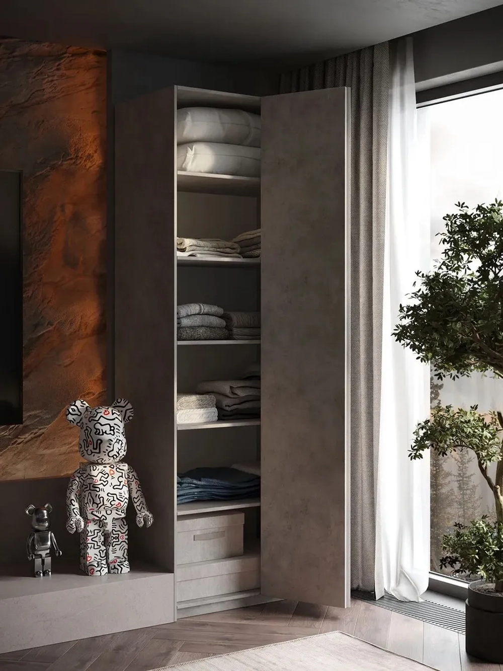 Шкаф Распашной Серый 81х220x52,5 SOHO Push to Move, полки