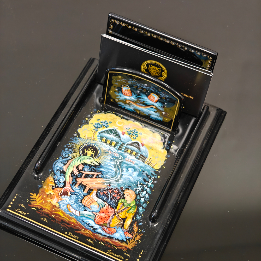 Подставка для блока для записей ручной росписью Палех "Емеля"