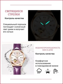 Часы наручные кварцевые POEDAGAR на кожаном ремешке, золотистый/фиолетовый W9022260-06
