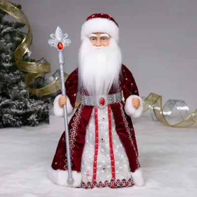 Дед Мороз музыкальный «Красный бархат» 40 см (бордовая шубка)