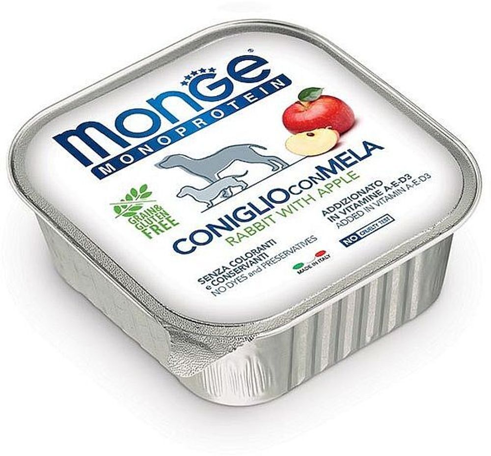 Monge Dog 150г Monoprotein Fruits консервы для собак паштет из кролика с яблоком