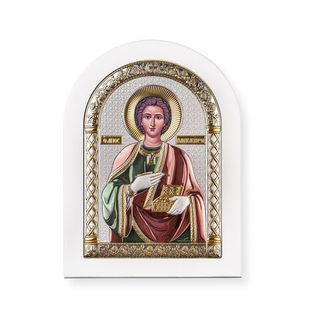 Пантелеймон, икона арочная, белое дерево, эмаль 175х225