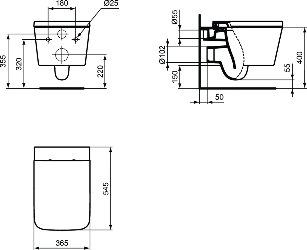 Унитаз подвесной BLEND CUBE AquaBlade® Ideal Standart (только чаша)