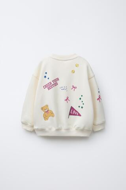ZARA ТОЛСТОВКА С ПРИНТОМ, ЭКРЮ