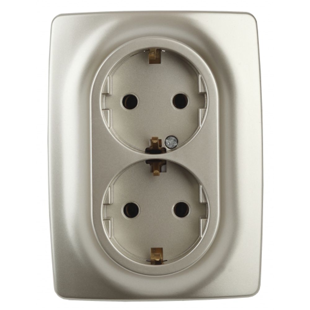 Розетка ЭРА Серия 12 12-2108-04 2X2P+E Schuko со шторками 16A-250В IP20 шампань | Эра 12