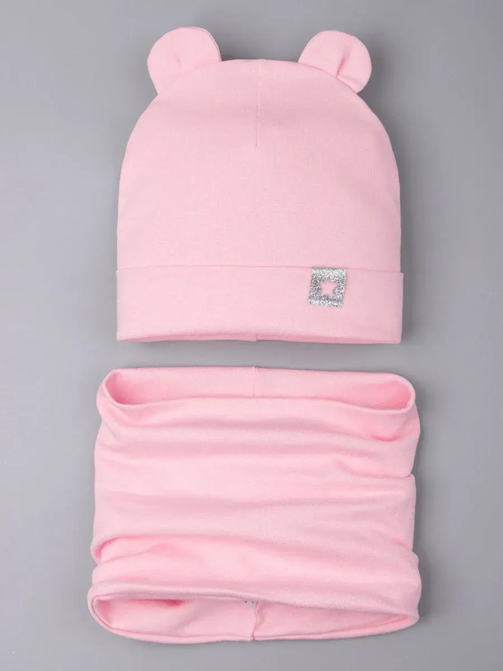 Шапка для девочки с ушками осенняя и снуд