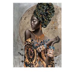 Nömrəli Rəngləmə HR0394 Картина по номерам с поталью 40*50 см, холст, на подрамнике Африканская девушка