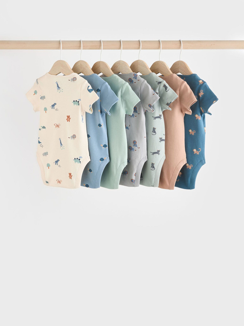 Боди с коротким рукавом для малышей Next K79-790, 7 шт., Синий, Хаки, Бежевый