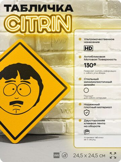 Табличка декоративная "Рэнди Марш, отец Стэна" из сериала Южный парк, South Park на дверь и стену, прикольная штука в подарок фанату, декоративный знак, 24,5х24,5 см, CITRIN, Айдентика Технолоджи