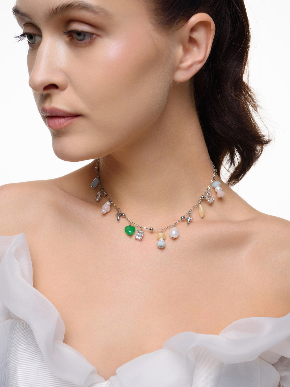 Колье "Stone heart colored" Silver