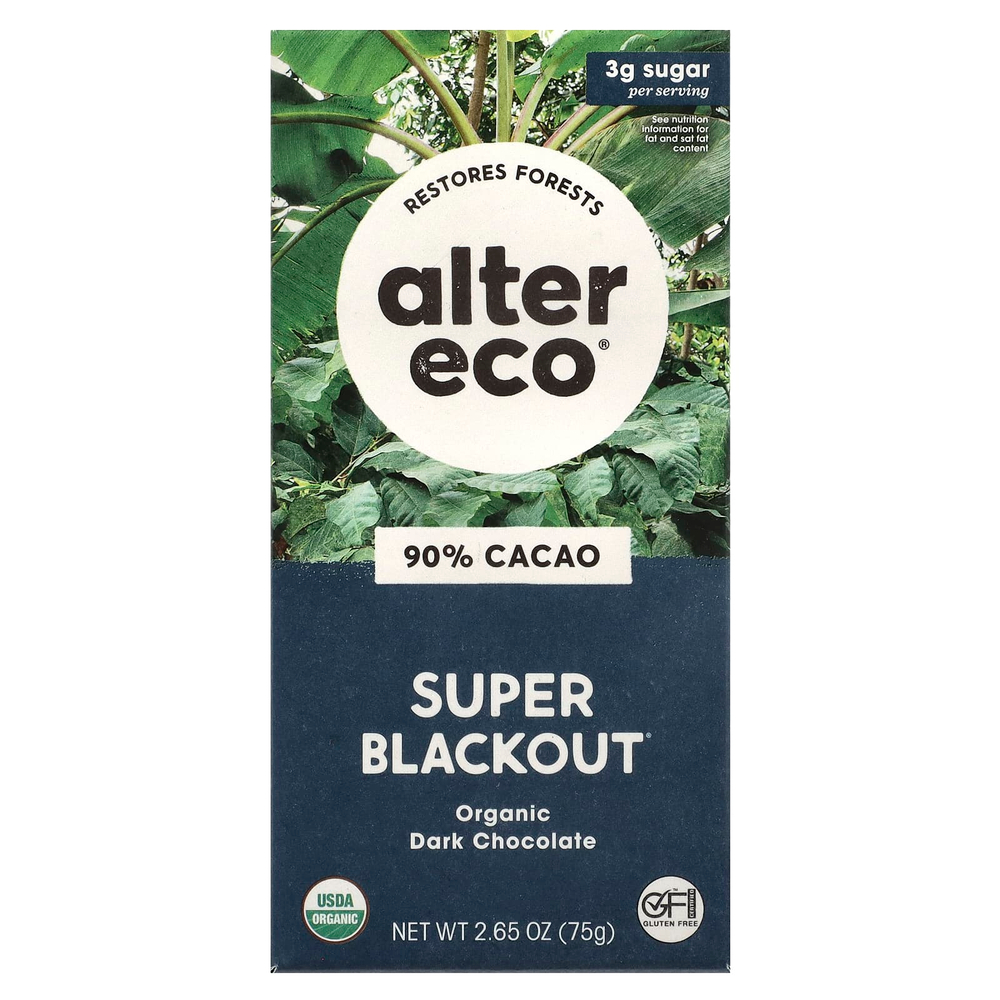 Alter Eco, органический темный шоколад, суперчерный, 90% какао, 75 г (2,65 унции)