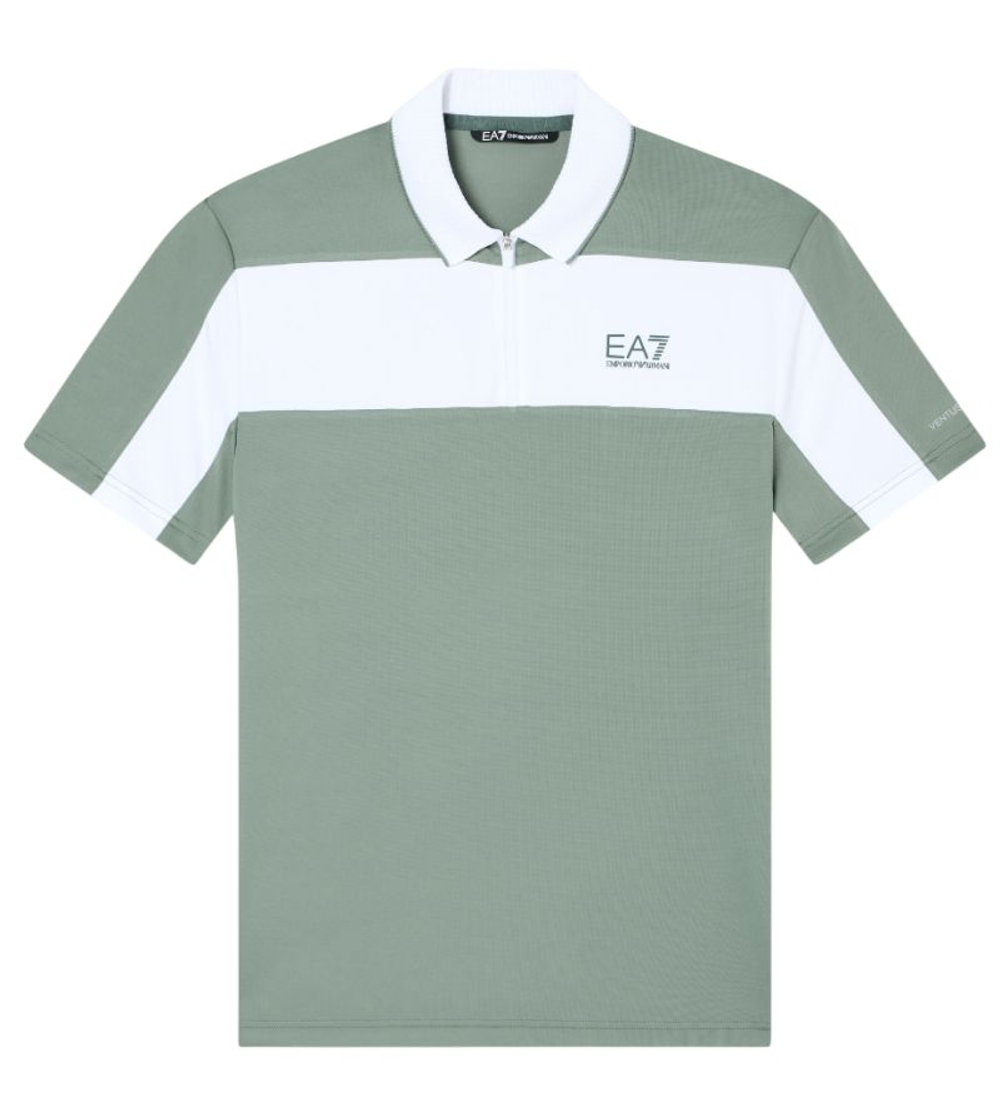Мужское теннисное поло EA7 Tennis Pro Zip-Up Shirt - laurel wreath