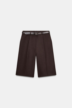 ZARA ДЛИННЫЕ БЕРМУДЫ С РЕМНЕМ, КОРИЧНЕВЫЙ