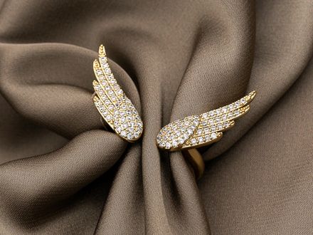 Кольцо "Крылья Ангела" 18мм, со стразами