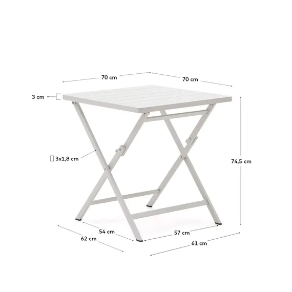 Стол садовый складной Torreta из алюминия с белой отделкой 70 x 70 см