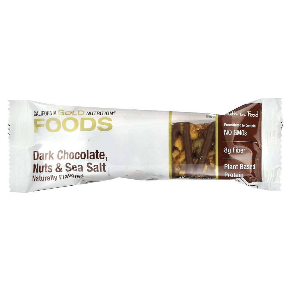 California Gold Nutrition, Foods, батончики с темным шоколадом, орехами и морской солью, 12 шт. по 40 г (1,4 унции)