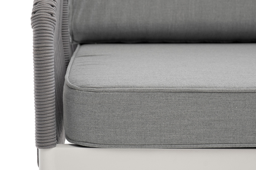 "Канны" правый модуль плетеный из роупа, каркас алюминий белый шагрень, роуп светло-серый круглый, ткань светло-серая