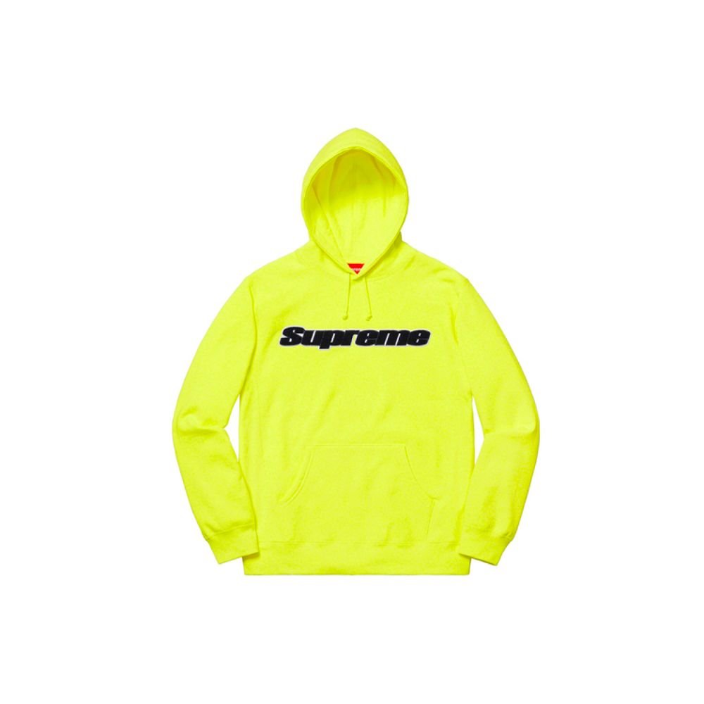 Supreme SS19 Chenille Hooded Sweatshirt Neon Yellow logo