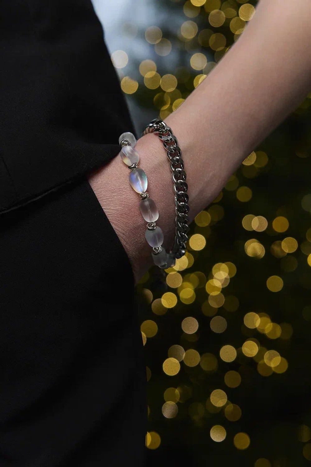 Браслет цепи и опалы, оттенок серебро