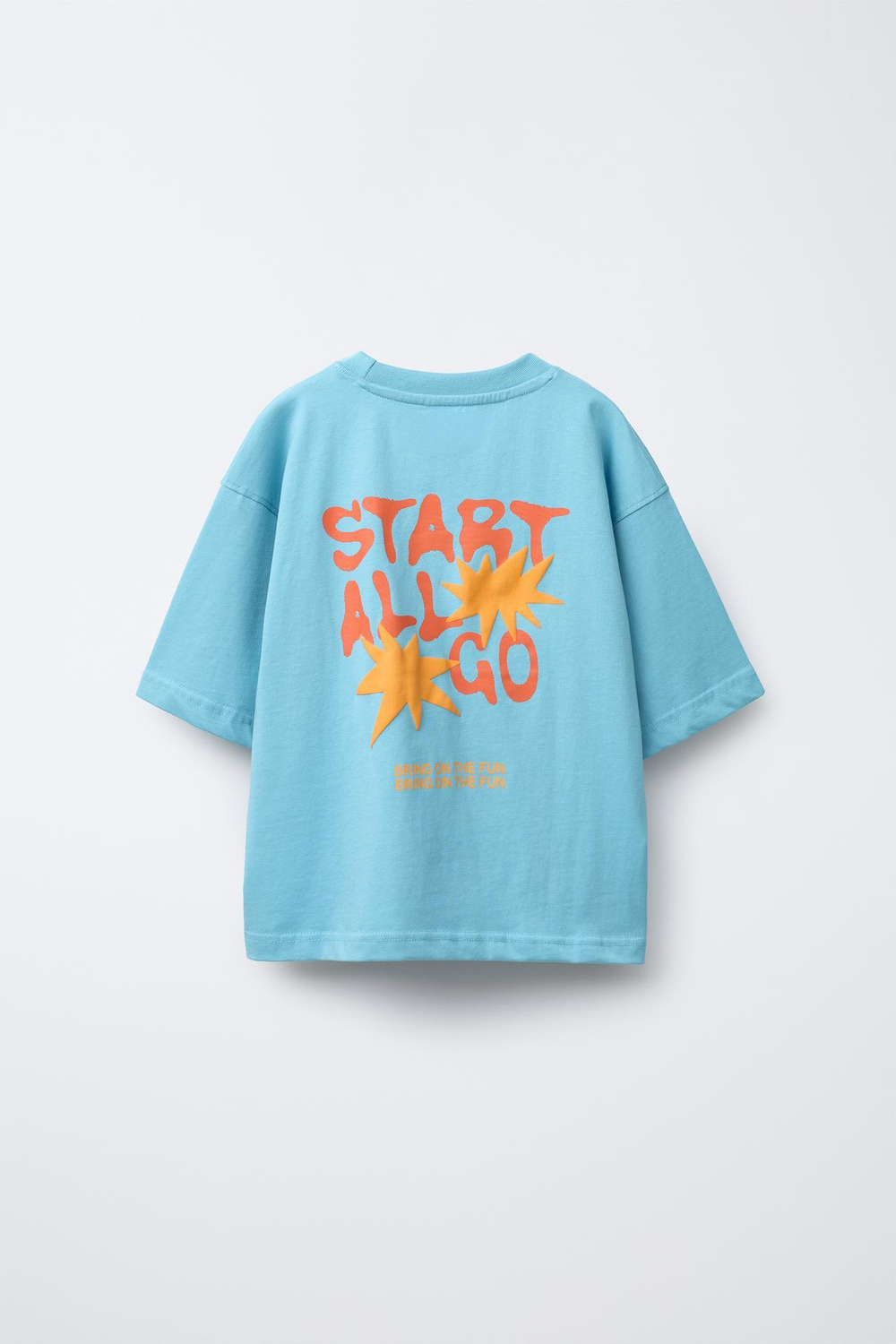 ZARA ФУТБОЛКА ИЗ ТКАНИ С ПРИНТОМ, ЯРКО-СИНИЙ