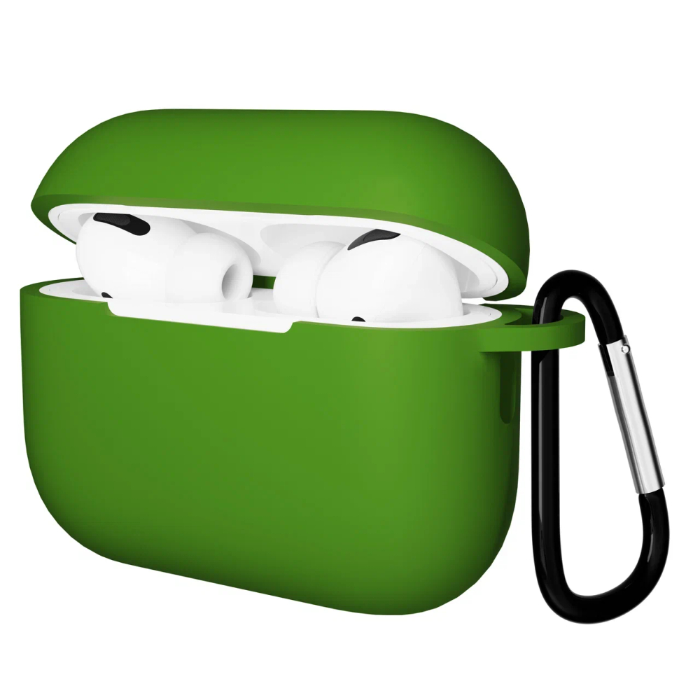 Чехол для Airpods Pro 2 Gurdini прорезиненный soft touch c карабином Темно Зеленый