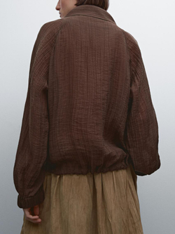 Massimo Dutti Куртка-бомбер из струящейся ткани, коричневый