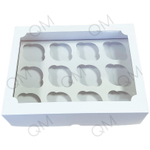 Коробка под капкейки с окошком 350*250*100 мм (12) (белая) целлюлозный картон с односторонним мелованным покрытием, эконом, 50шт