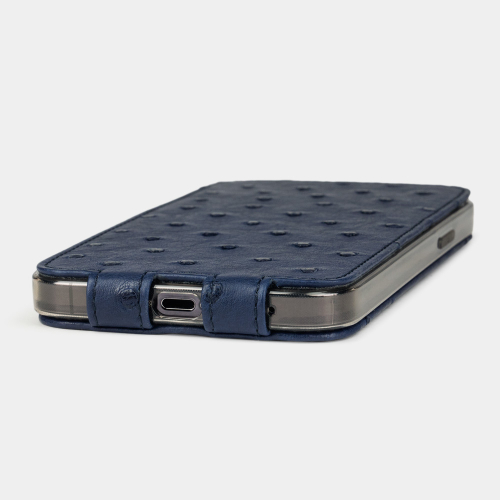 Чехол для iPhone 13 Pro Max из кожи страуса, синего цвета