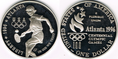 1 доллар Теннис Олимпиада Атланта 1996 г. СЛАБ PCGS PR69 1996 г. США Proof