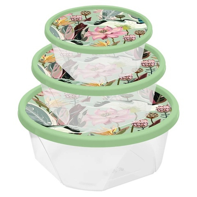 Комплект контейнеров 3шт (0,4л, 0,85л, 1,4л) с декором (зеленый)