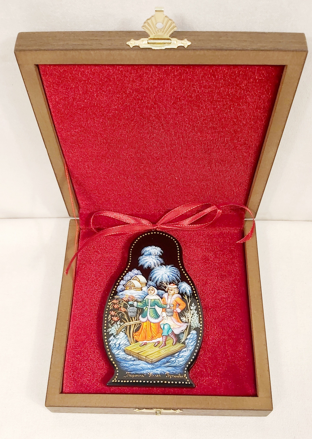 Сувенир "Матрешка" с росписью Палех в подарочном футляре